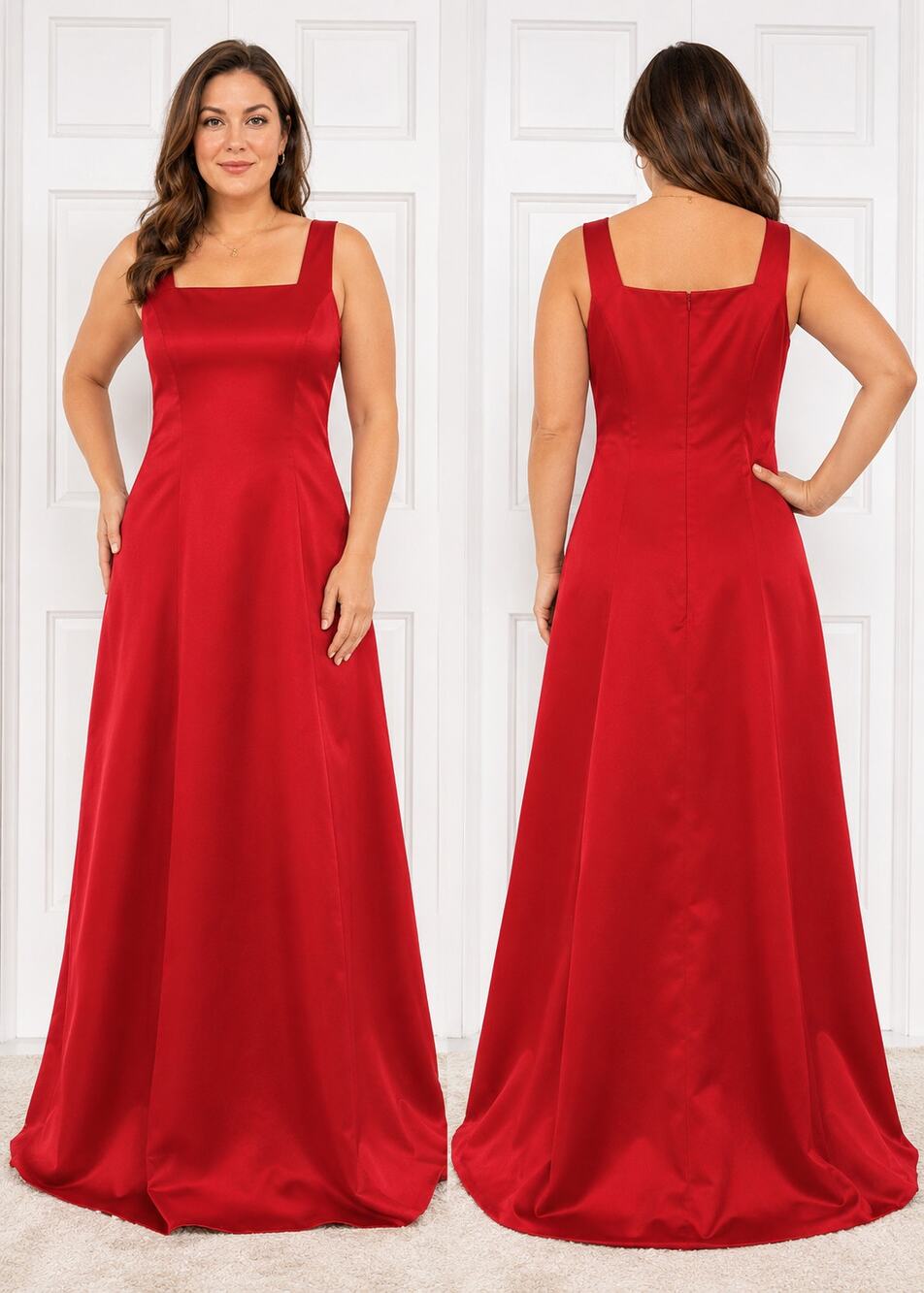 NWT Vintage Mori Lee Beaded Square Neck Red Satin Gown